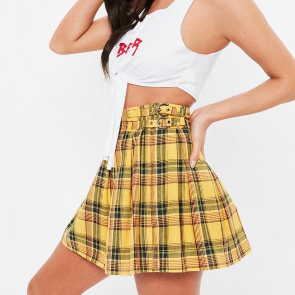 Madison Beer x Missguided Yellow Plaid Skirt